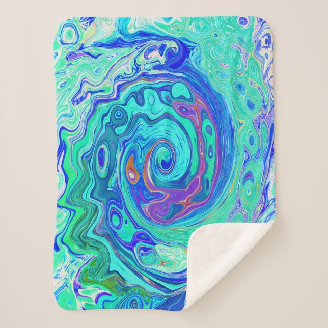 Cobertor Sherpa Círculo Abstrato Groovy Azul e Verde Líquido (Frente)