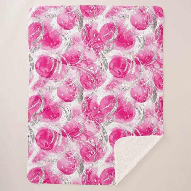 Cobertor Sherpa Círculos Abstrato de Glama de Prata Rosa (Frente)