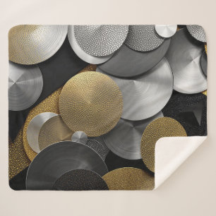 Cobertor Sherpa Círculos Geométricos Modernos em Dourado e Prata