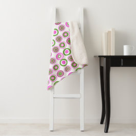 Cobertor Sherpa Círculos Retro Magenta Verde Cor-de-Rosa Branco