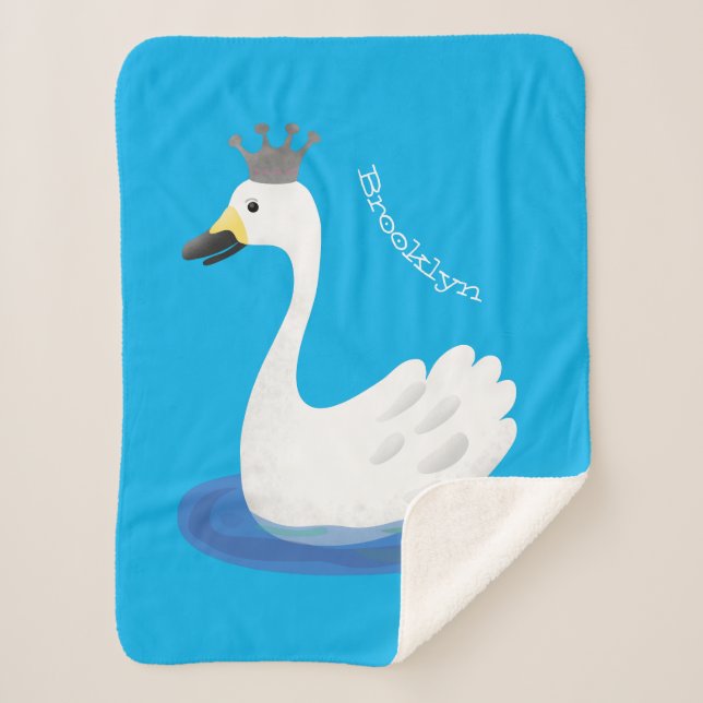 Cobertor Sherpa Cisne branco bonito com desenho animado (Frente)