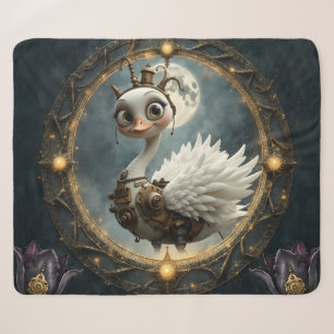Cobertor Sherpa Cisne Mecânico ao Luar – Guardião de Sonhos Curios