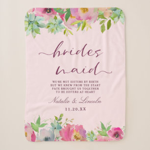 Cobertor Sherpa Citação de Dama de Honra Blooming Chic Mint e Rosa