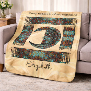 Cobertor Sherpa Citação Inspiradora Boho Mandala Lua Turquesa
