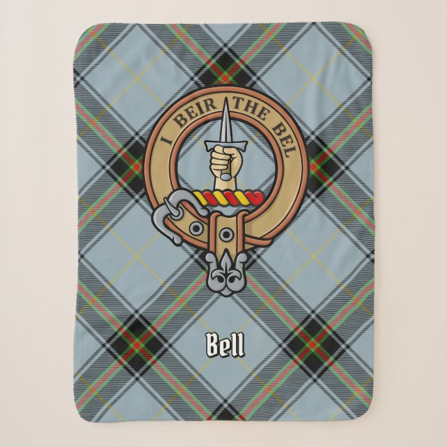 Cobertor Sherpa Clan Bell Crest sobre Tartan (Frente)