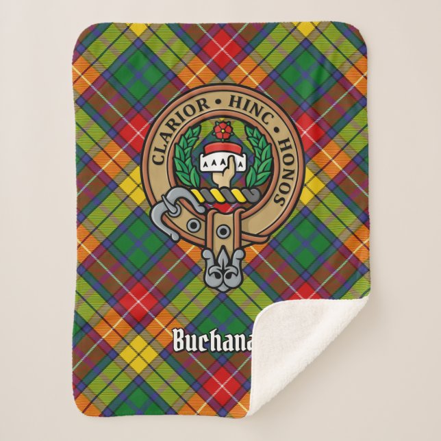Cobertor Sherpa Clan Buchanan Crest sobre Tartan (Frente)