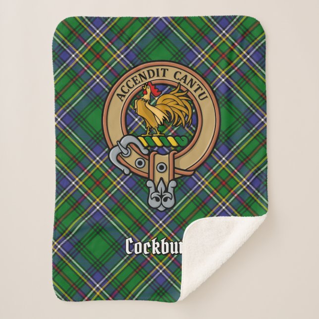 Cobertor Sherpa Clan Cockburn Crest sobre Tartan (Frente)