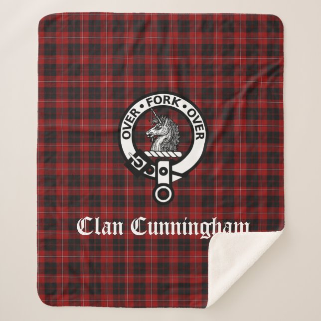Cobertor Sherpa Clan Cunningham Crest Crachá e Tartan (Frente)