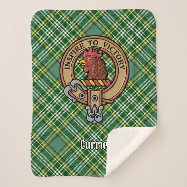 Cobertor Sherpa Clan Currie Rooster Crest sobre Tartan (Frente)