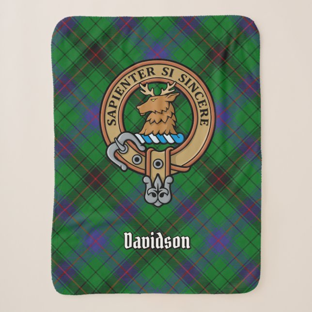 Cobertor Sherpa Clan Davidson Crest sobre Tartan (Frente)