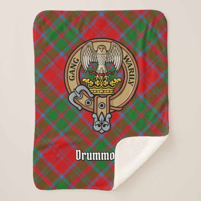 Cobertor Sherpa Clan Drummond Crest sobre Tartan (Frente)
