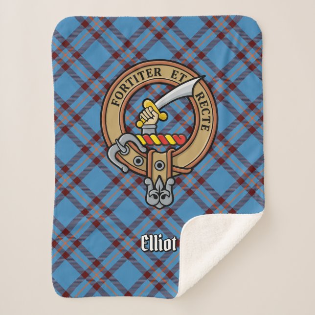 Cobertor Sherpa Clan Elliot Crest sobre o Antigo Tartan (Frente)