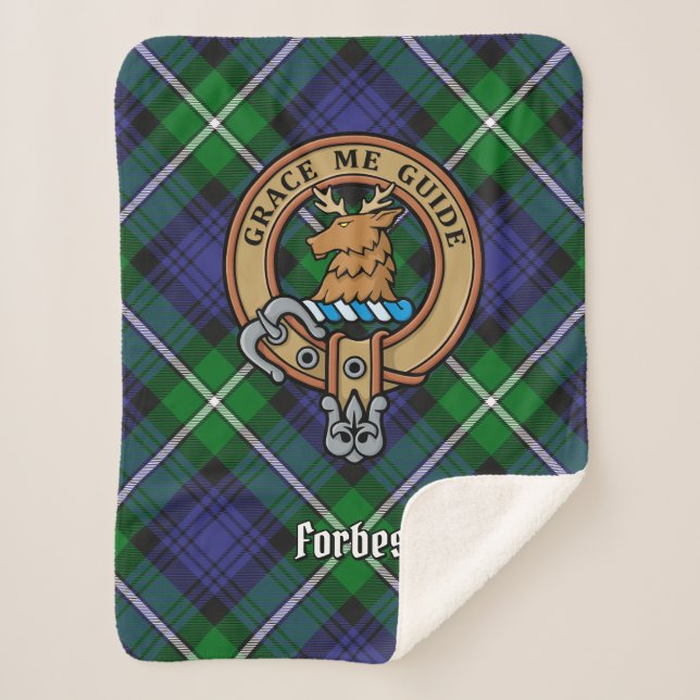 Cobertor Sherpa Clan Forbes Crest sobre Tartan (Frente)