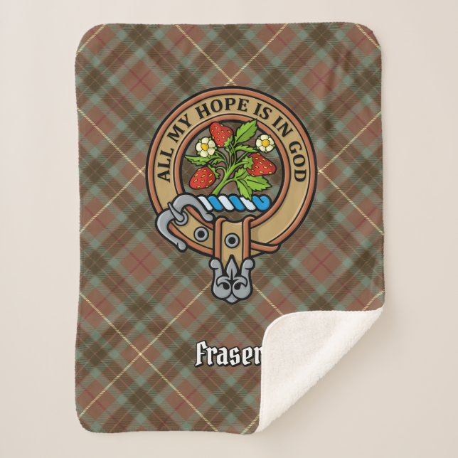 Cobertor Sherpa Clan Fraser Crest over Weathered Hunting Tartan (Frente)