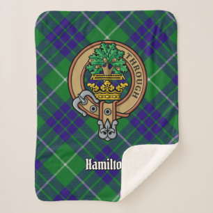 Cobertor Sherpa Clan Hamilton Crest sobre caçar Tartan