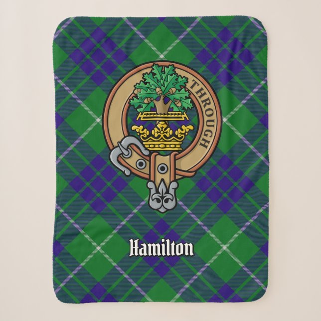 Cobertor Sherpa Clan Hamilton Crest sobre caçar Tartan (Frente)
