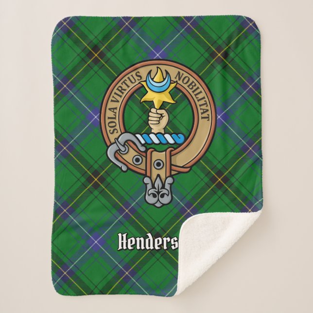Cobertor Sherpa Clan Henderson Crest sobre Tartan (Frente)