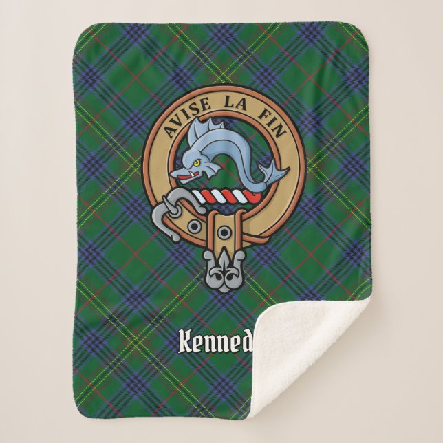 Cobertor Sherpa Clan Kennedy Crest sobre Tartan (Frente)