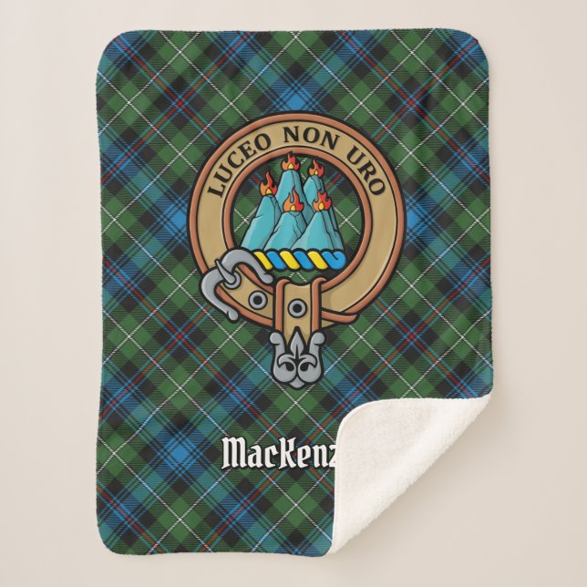 Cobertor Sherpa Clan MacKenzie Crest sobre Tartan (Frente)