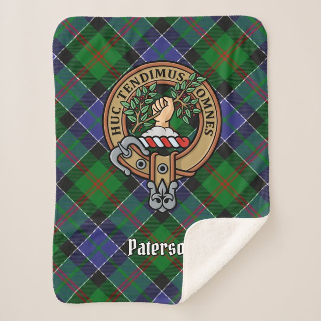 Cobertor Sherpa Clan Paterson Crest sobre Tartan (Frente)