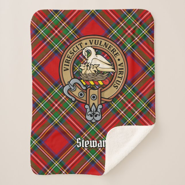 Cobertor Sherpa Clan Stewart Crest sobre Tartan (Frente)