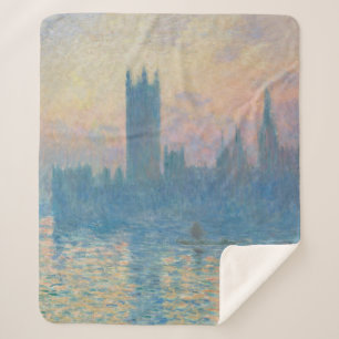 Cobertor Sherpa Claude Monet Casas do Parlamento Pôr-do-sol