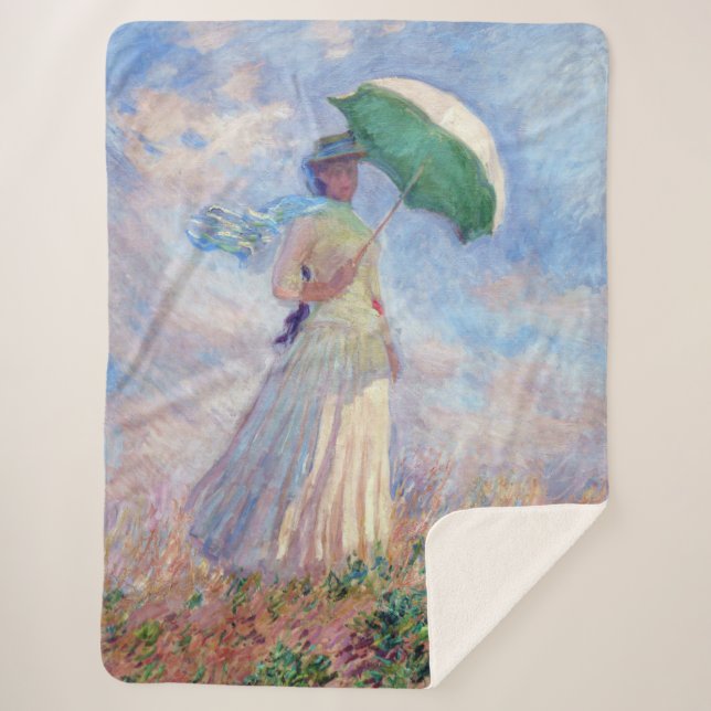 Cobertor Sherpa Claude Monet - Mulher com Parasol virada para a di (Frente)