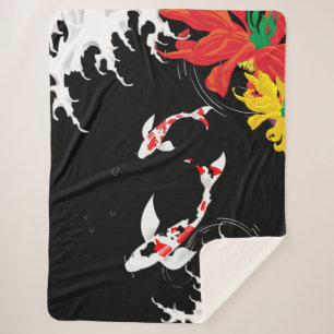 Cobertor Sherpa Coberto Koi Pond - preto - Design Japonês