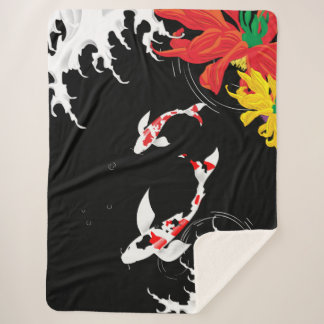 Cobertor Sherpa Coberto Koi Pond - preto - Design Japonês