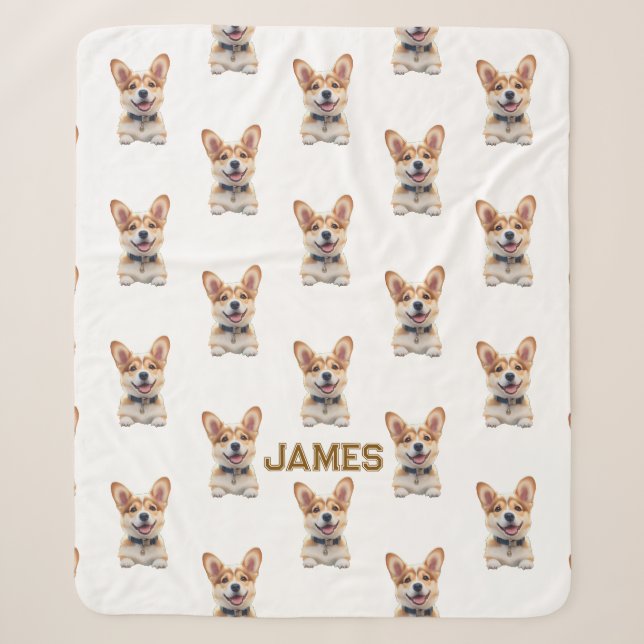 Cobertor Sherpa Cobertorzinho de Bebê Corgi Fofo – Personalizado  (Frente)