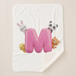Cobertor Sherpa Cobertorzinho Sherpa Rosa com Letra M em 3D e Anim
