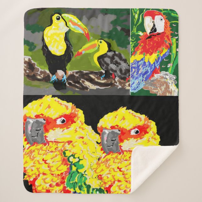 Cobertor Sherpa Cobertura: Aves Tropicais (Frente)