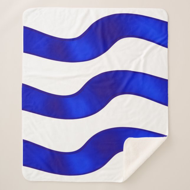 Cobertor Sherpa Cobertura de fita azul com fundo branco. (Frente)
