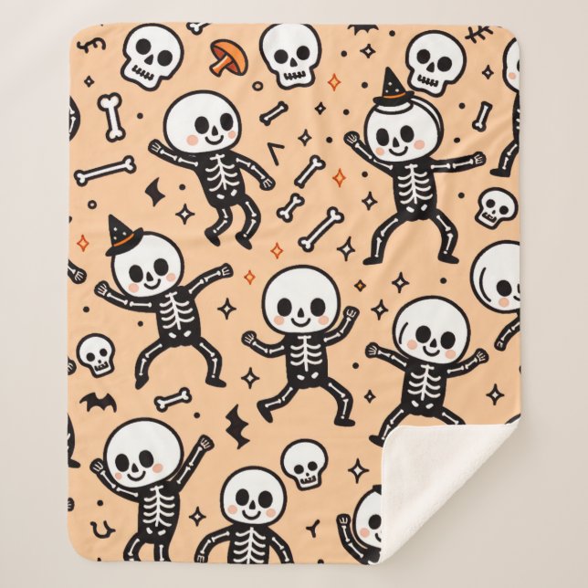 Cobertor Sherpa Cobertura de padrão halloween do esqueleto dançant (Frente)