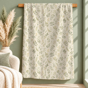 Cobertor Sherpa Cobertura Refined White Daisy Sage Cottagecore Dec