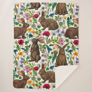 Cobertor Sherpa Coelhos e flores silvestres