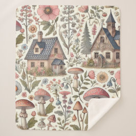 Cobertor Sherpa Cogumelo de Cottagecore e Padrão Floral