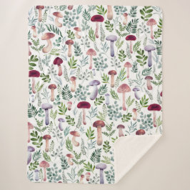 Cobertor Sherpa Cogumelos Aquíferos e folhas verdes