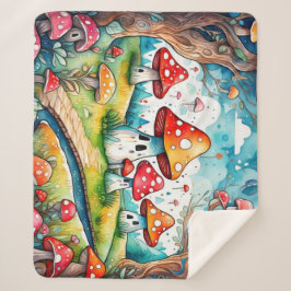 Cobertor Sherpa Cogumelos brancos folhas design