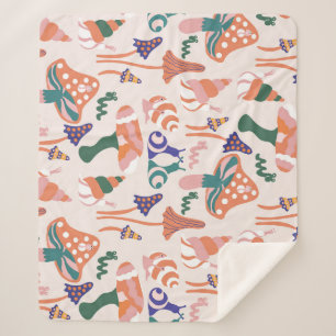 Cobertor Sherpa Cogumelos de outono, design sem costura colorida.