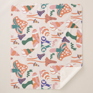 Cobertor Sherpa Cogumelos de outono, design sem costura colorida.