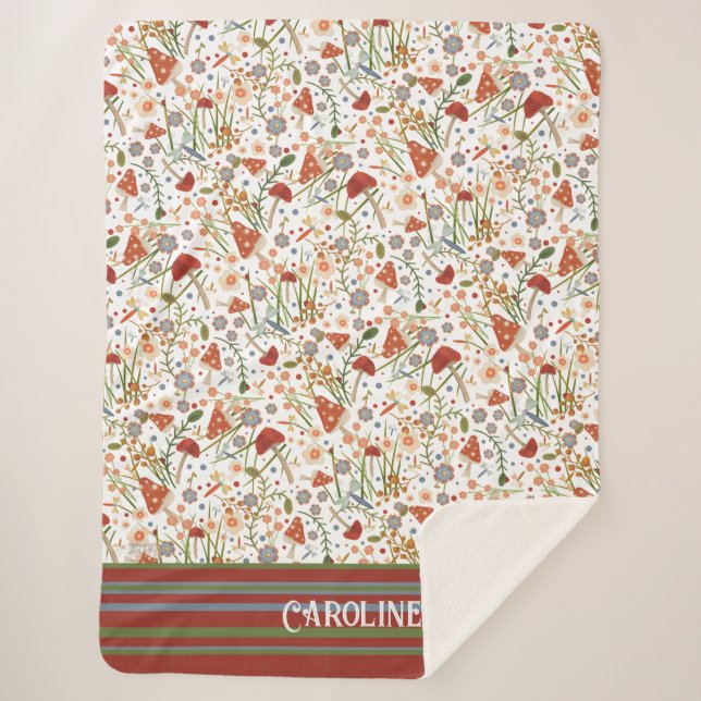 Cobertor Sherpa Cogumelos Divertidos Lança Inspirivência Personali (Frente)