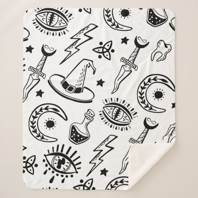 Cobertor Sherpa Coisas mágicas, tinta desenhando sobre fundo branc (Frente)