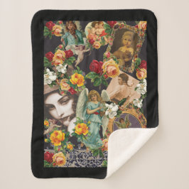 Cobertor Sherpa Colagem da safra Retro com rendas e flores