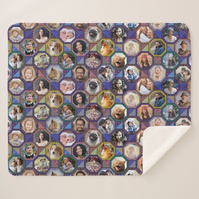 Cobertor Sherpa Colagem de Fotografias Familiares Escuro Inclinaçã (Frente (Horizontal))