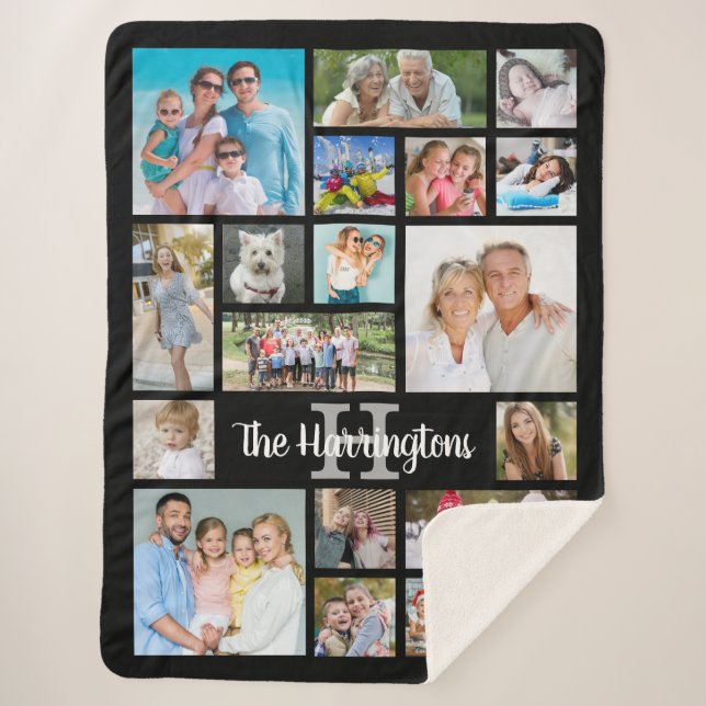 Cobertor Sherpa Colagem de Fotos 19 Fotos Nome do Script Monograma (Frente)