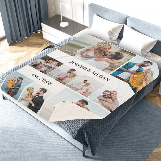 Cobertor Sherpa Colagem de Fotos 9 Personalizada Preta e Branca (Criador carregado)