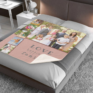 Cobertor Sherpa Colagem de Fotos Ama Felicidade Família Marrom Ro