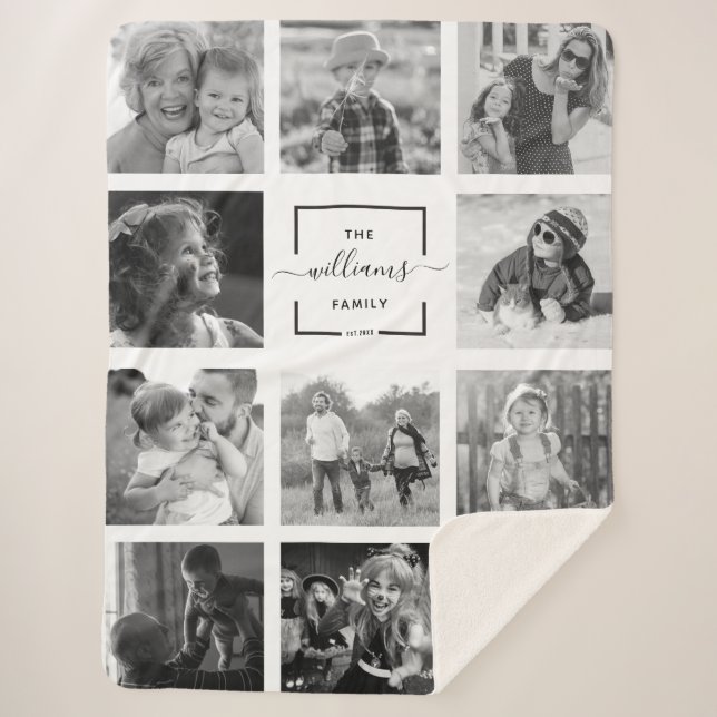 Cobertor Sherpa Colagem de Fotos de Nome Personalizado Moderno (Frente)