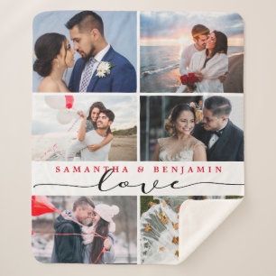 Cobertor Sherpa Colagem de Fotos de Script de Amor